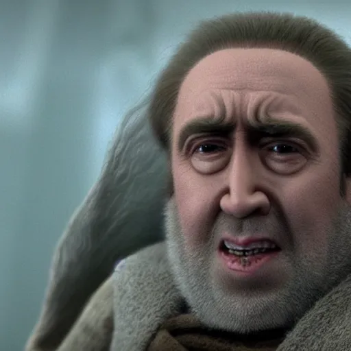 Image similar to Nicolas Cage as JediMaster Yoda