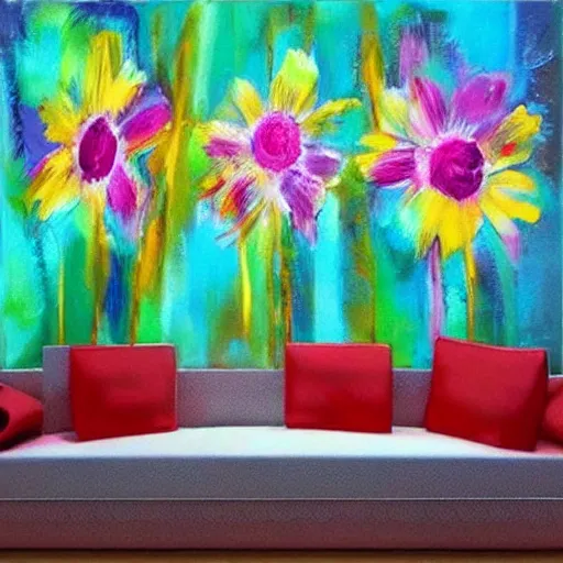 Image similar to award-winning large colorful abstract flowers art painting