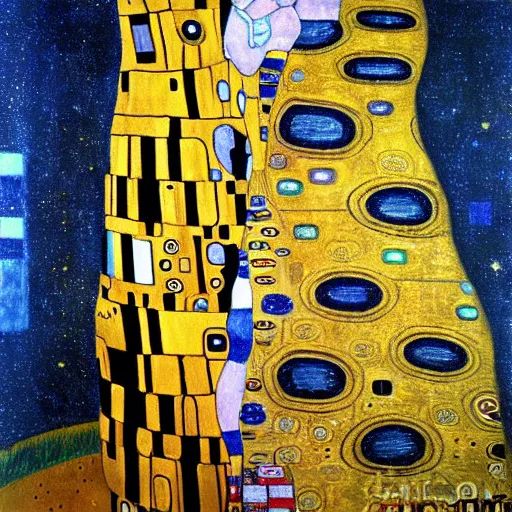 Image similar to A very detailed oil painting of a huge spaceship by Gustav Klimt