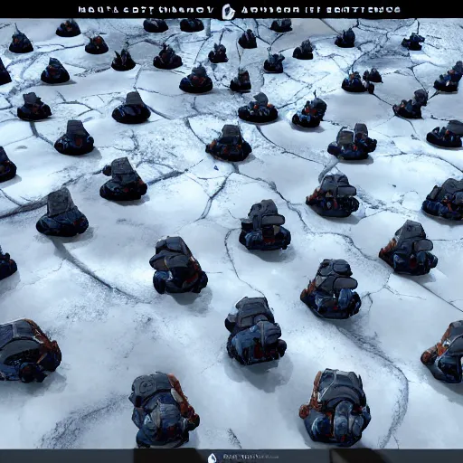 Image similar to an army of space soldiers invading an ice world full of mountains and rocks, award winning, trending on artstation, unreal engine