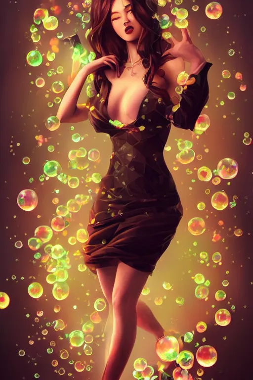 Image similar to Succubus in sundress portrait, by artgerm, WLOP and Ross Tran, blossoming geometric bubble explosion from below