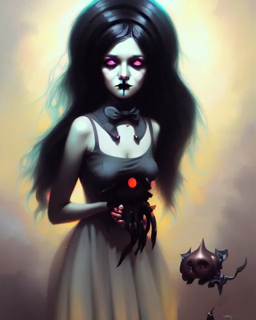 Image similar to portrait of cute goth girl, by peter mohrbacher and ilya kuvshinov