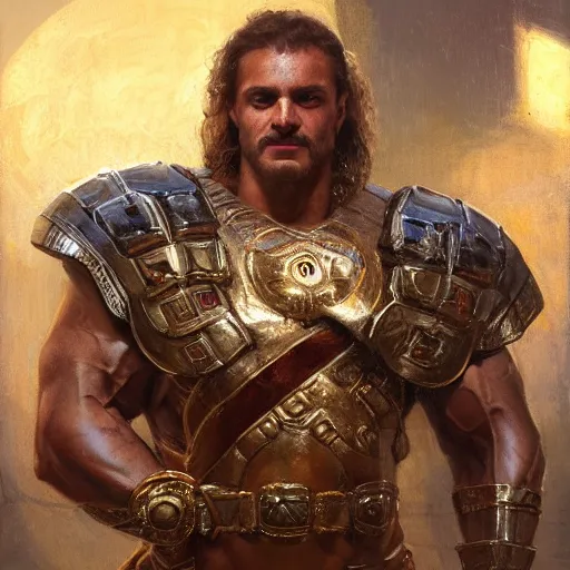 Image similar to handsome portrait of a spartan guy bodybuilder posing, radiant light, caustics, war hero, apex legends, by gaston bussiere, bayard wu, greg rutkowski, giger, maxim verehin