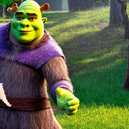 Prompt: film still from live action shrek movie, 8k photography - H 768