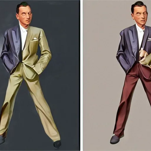 Image similar to perfect composition, subdued color palette, award-winning concept art, detailed digital painting, airbrushed, low contrast: costume design for young Frank Sinatra as a poor 1950s bartender. Volumetric cinematic lighting, great attention to perfect anatomy, special attention to posing, great attention to realistic facial expression, faithful cinematic color scheme, perfectly coherent. In the style of: Greg Rutkowski, Francis Bacon, Syd Mead, Norman Rockwell, Beksinski, Edward Hopper, James Gilleard, Ilya Kuyshinov, WLOP, Stanley Artgerm, Takato Yamamoto, and James Jean.