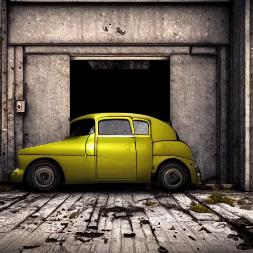car, garage, abandoned, fiction, pop art stability