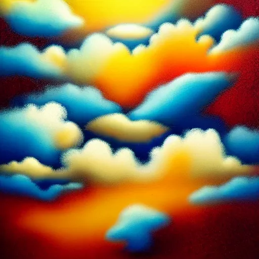 Image similar to beautiful matte airbrush of an abstract composition with defined sharp and glossy metallic elements mixed with fluffy fuzzy clouds, inspired by 8 0's airbrush illustrations, art by pater sato