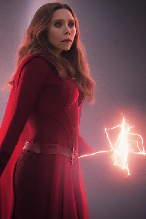 prompthunt: elizabeth olsen as the scarlet witch afloat in the air with red  eyes, red magic surrounds her, trending on artstation, 8 k quality,  cgsociety contest winner, artstation hd, artstation hq, luminous