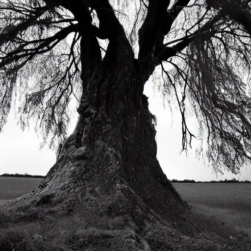 Prompt: a withered tree, award winning black and white photography