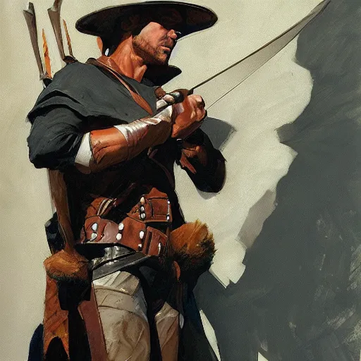 Prompt: portrait of lance riddick as robin hood, speech, detailed by greg manchess, craig mullins, bernie fuchs, walter everett