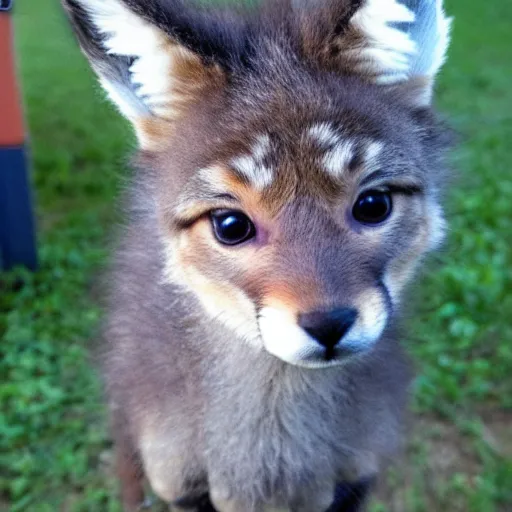 Image similar to a cute coyote - alpaca - moose hybrid baby kitten