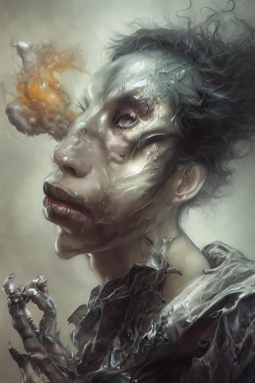 Image similar to closeup portrait shot of death of the endless, the sandman, thick fancy makeup, highly detailed, digital painting, artstation, concept art, soft focus, depth of field, artgerm, tomasz alen kopera, peter mohrbacher, donato giancola, joseph christian leyendecker, wlop, boris vallejo