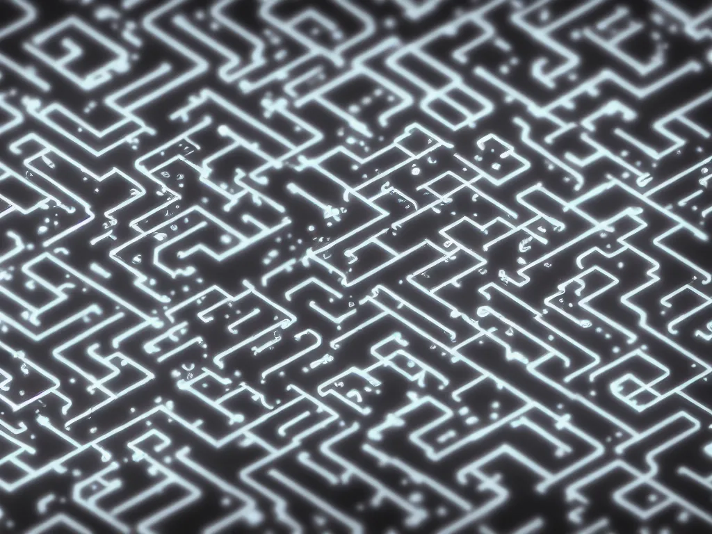 Prompt: desktop wallpaper, subtle dark greys, chromatic aberration, circuitry, maze, out - of - focus, bokeh