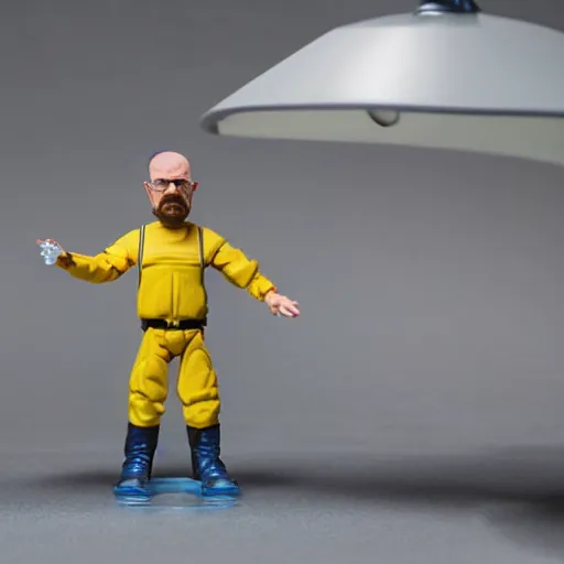Image similar to walter white action figure, mattel, product photography, studio lighting, depth of field