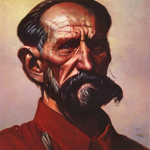 Prompt: soviet propaganda of communist peasant ken klippenstein by j. c. leyendecker, bosch, and beksinski