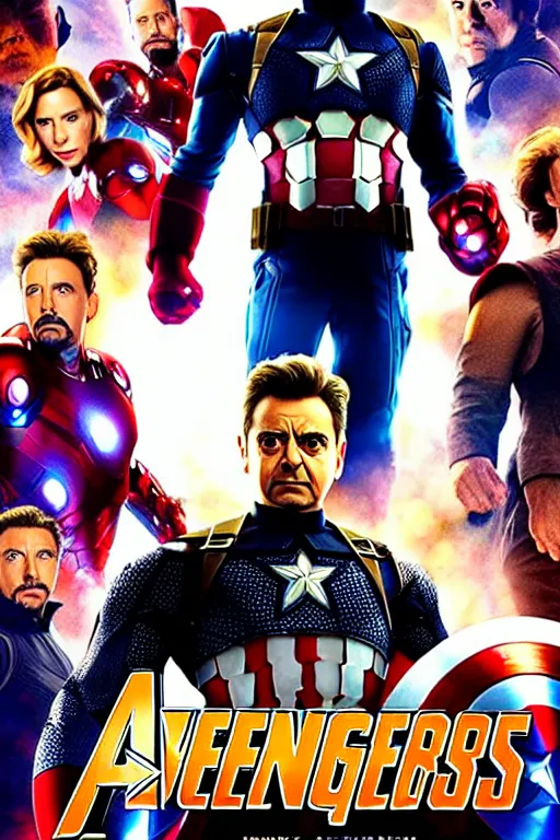 Prompt: movie poster of the avengers starring rowan atkinson, highly detailed, extremely high quality, hd, 4 k, 8 k, professional photographer, 4 0 mp, lifelike, top - rated, award winning, realistic, detailed lighting, detailed shadows, sharp, no blur, edited, corrected, trending