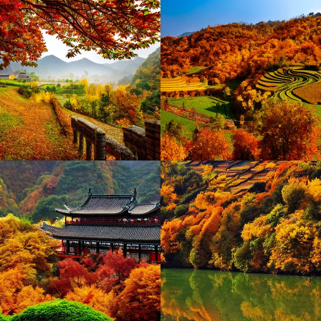 Prompt: autumn, Chinese, countryside