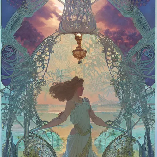 Prompt: the island boys | highly detailed | very intricate | art nouveau | gold filigree | romantic storybook fantasy | soft cinematic lighting | award - winning | disney watercolor illustration by mandy jurgens and alphonse mucha and alena aenami | pastel color palette | featured on artstation