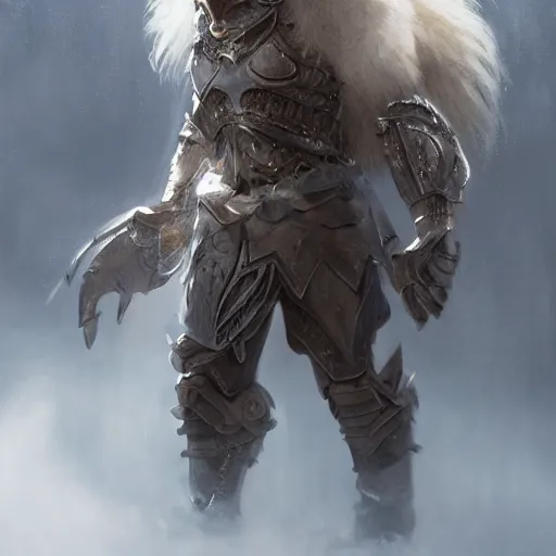 Image similar to a beautiful award winning commission of a male anthro albino lion dressed in skyrim armour,digital art,art by greg rutkowski,character design by charles bowater,ross tran,photorealistic,highly detailed,detailed face,4k,dramatic,deviantart,artstation