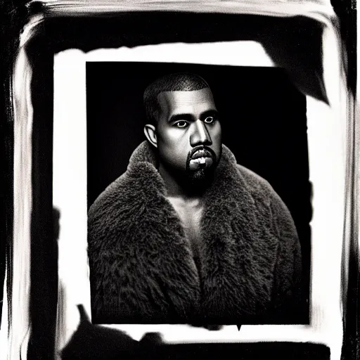 Image similar to a ( ( ( ( ( ( ( ( ( chiaroscuro lighting portrait ) ) ) ) ) ) ) ) ) ) of kanye west dressed as teddy bear mascot, black background, portrait by julia margaret cameron, shallow depth of field, 8 0 mm, f 1. 8