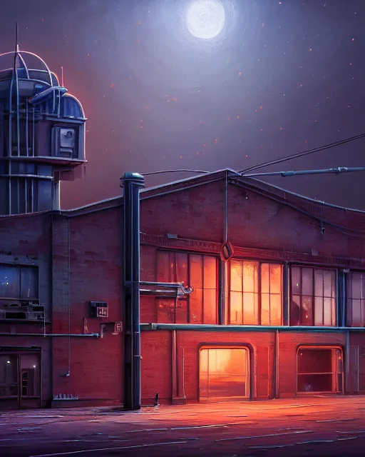 Prompt: a beautiful detailed painting of nature architecture city urbex building unfinished building abandoned industrial architecture fire station by ralph mcquarrie, cgsociety neon signs darkacademia lightpaint at night galactic, archdaily, wallpaper, highly detailed, trending on artstation.