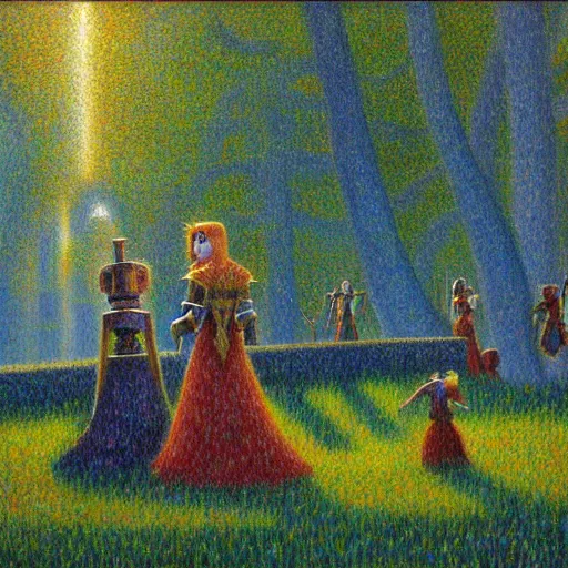 Image similar to world of warcraft, ashenvale, oil painting by seurat