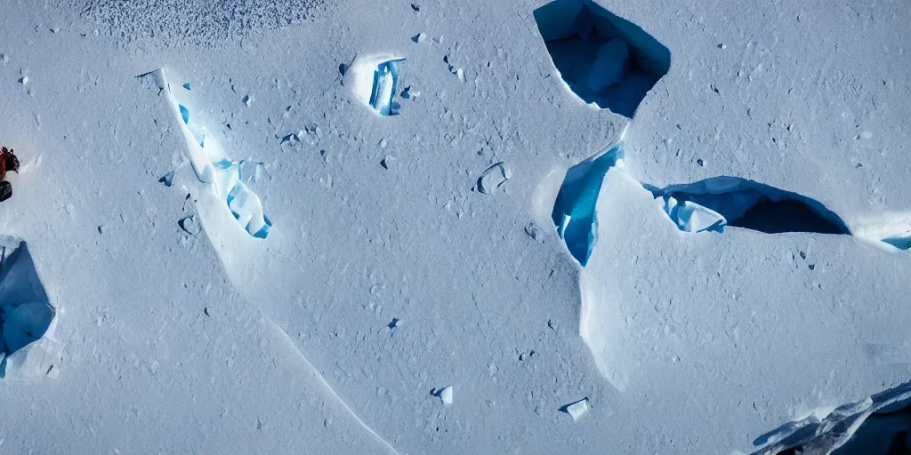 Prompt: a space traveler on a cliff is contemplating a fractured iceberg, full arctic sunny day, hdr photography