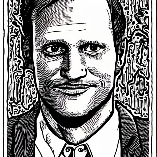 Image similar to a portrait illustration of Woody Harrelson drawn by ROBERT CRUMB