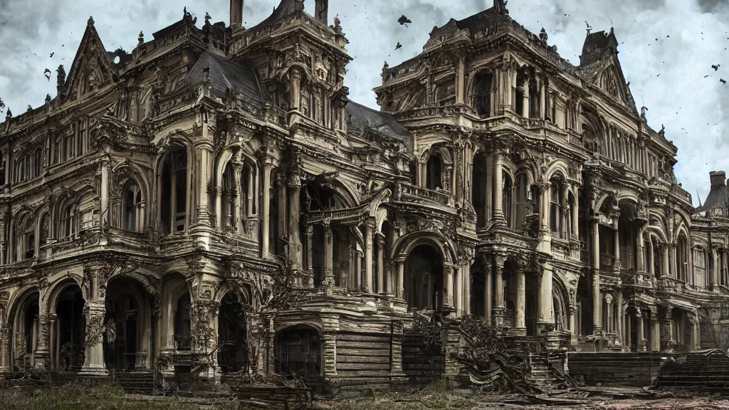 Image similar to victorian era architecture based city, abandoned, crawling with beasts, bloodborne, yarhnam