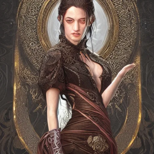 Image similar to a portrait of a young asia argento as a sorceress, urban motifs, intricate, elegant, highly detailed, digital painting, trending on artstation, concept art, smooth sharp focus, illustration, art by artgerm and greg rutkowski