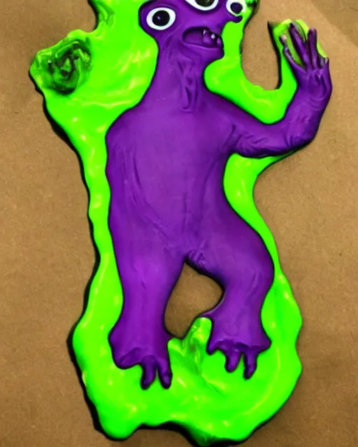 Prompt: Handsome alien monster made of green and purple slime, athletic and smooth