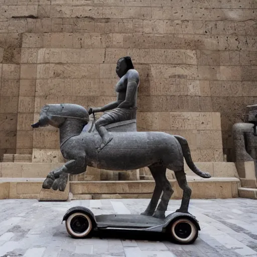 Image similar to A granite statue of Ramses II riding a segway