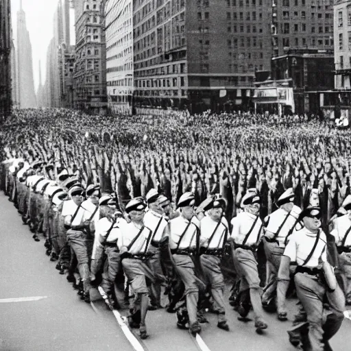 Image similar to detailed modern photograph of nazis marching through new york city