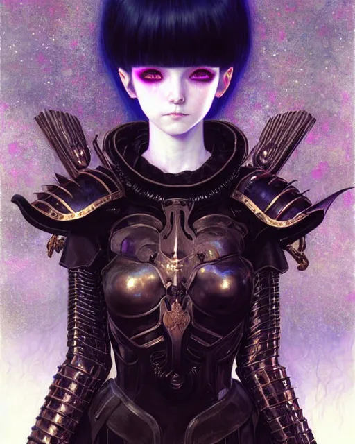 Image similar to portrait of beautiful cute young goth maiden girl with short white hairs in warhammer armor, art by ( ( ( kuvshinov ilya ) ) ) and wayne barlowe and gustav klimt and artgerm and wlop