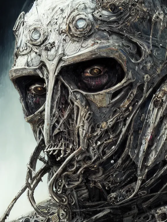 Prompt: portrait art of 8k ultra realistic undead Saruman, intricate high tech helmet , detailed intricate ornate space suit,decaying, cybernetic, full of colour, cinematic lighting, battered, trending on artstation, 4k, hyperrealistic, focused, extreme details,unreal engine 5, cinematic, masterpiece, art by ayami kojima, giger