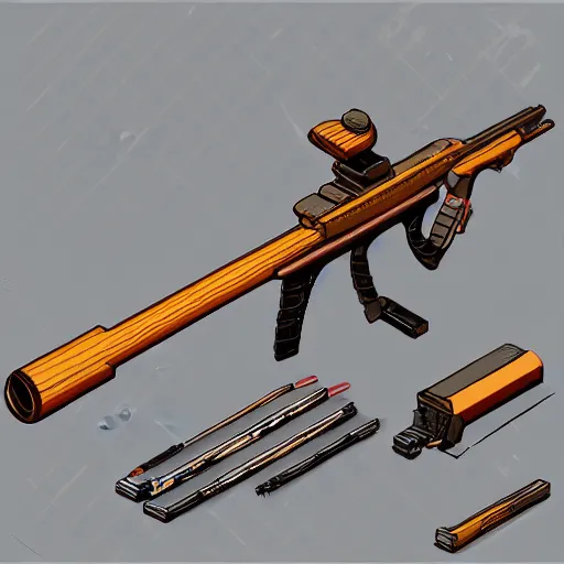 Image similar to isometric concept art of sniper gun that look like a toy, digital art