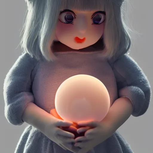 Prompt: cute fumo plush of a girl who holds the light of the world in her hand, crystal ball, caustics, vray