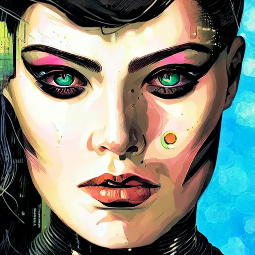 Image similar to portrait of a female android, by MARVEL comics and Sandra Chevrier