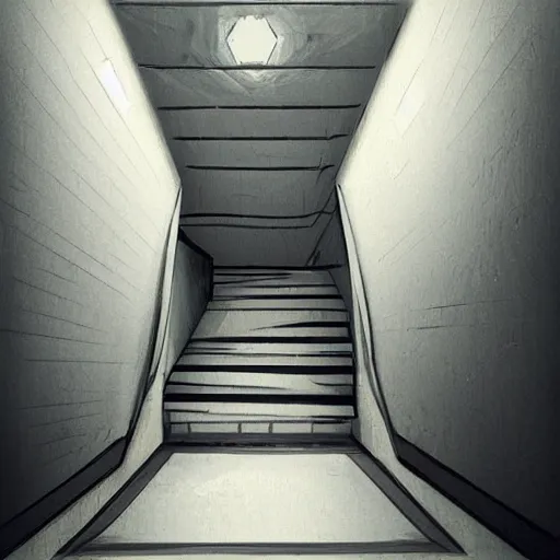 Prompt: “a disorienting white hallway and stairwell with many doors, confusing, creepy, eerie, doors, stairs, strange dimension, anime style, detailed background, trending on artstation”