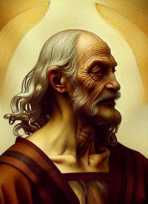 Prompt: renaissance painting depicting old male leonardo davinci, fantasy, intricate, elegant, highly detailed, digital painting, artstation, concept art, smooth, sharp focus, illustration, art by artgerm and greg rutkowski and alphonse mucha