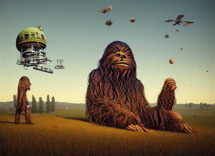 Image similar to wookiee is comfy at home trading crypto. the charts are at all time highs, huge gains, painting by grant wood, 3 d rendering by beeple