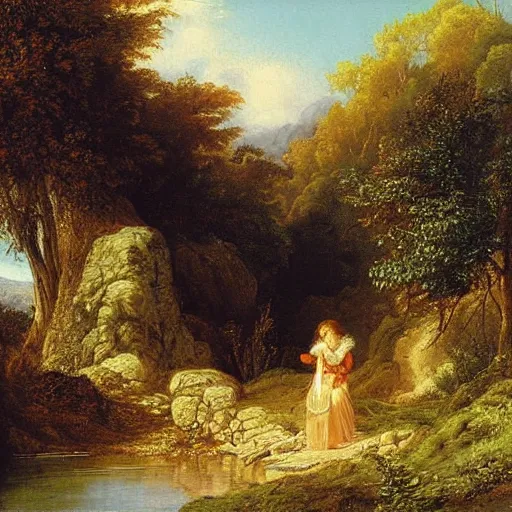 Prompt: landscape painging by carl friedrich lessing