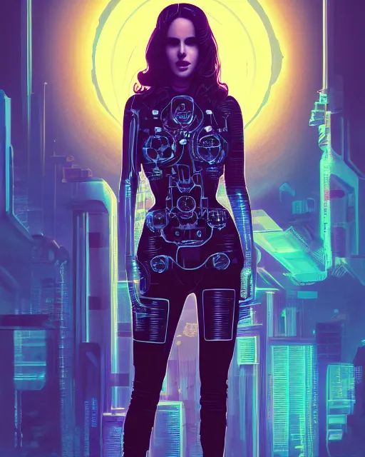 Image similar to portrait of lana del rey as a cyberpunk cyborg. roses, sci - fi, missing panels, intricate abstract, upper body, intricate artwork, by tooth wu, wlop, beeple, dan mumford. concept art, 8 k octane render, deviantart, greg rutkowski, cinematic, key art, hyperrealism, iridescent accents