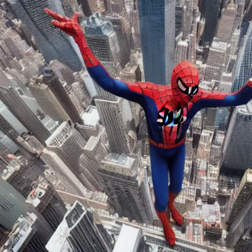 Image similar to spiderman standing on top of the empire state building