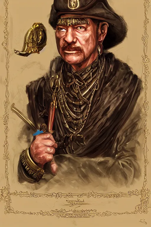 Prompt: portrait, headshot, digital painting of His Grace, His Excellency, The Duke of Ankh, Commander Sir Samuel Vimes of the Ankh-Morpork City Watch. Diskworld by Terry Prtchett. realistic, hyperdetailed, concept art