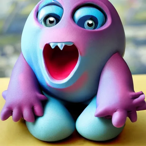 Image similar to cartoon cute baby monster sculpture toy on display