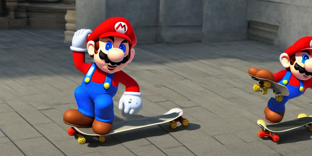 Image similar to Super mario on a skateboard unreal engine, 4k, 8k,