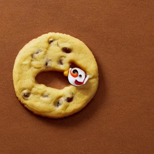 Prompt: circular golden cookie licking itself, pixar