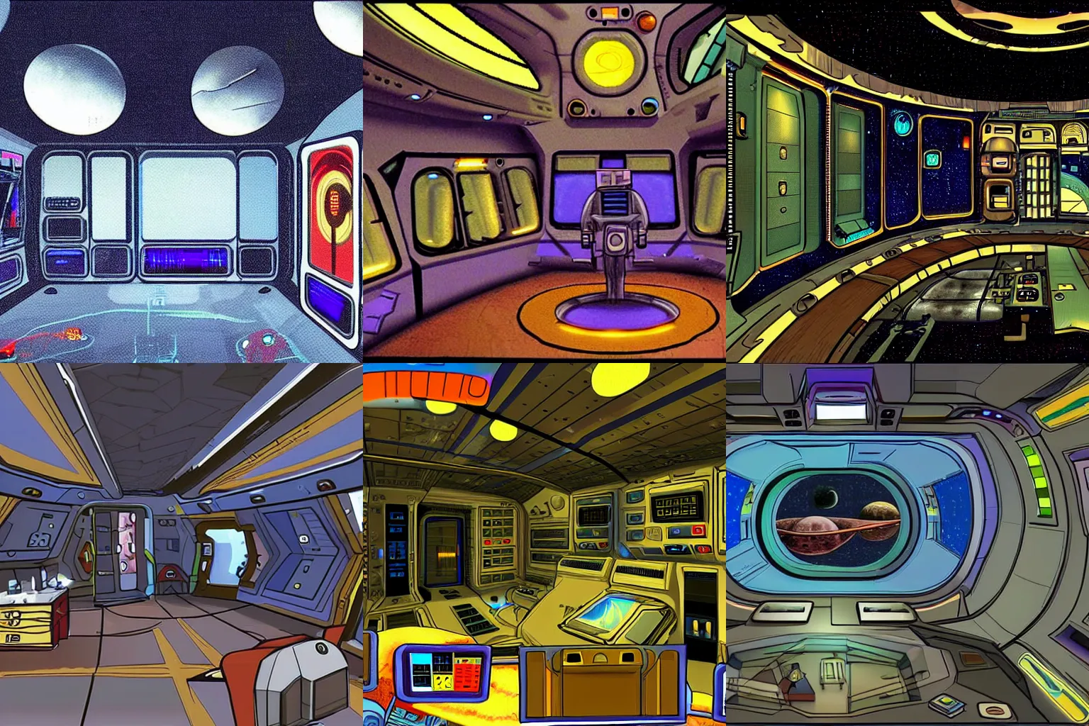 Prompt: inside a spaceship, from a space themed point and click 2D graphic adventure game, made in 1999