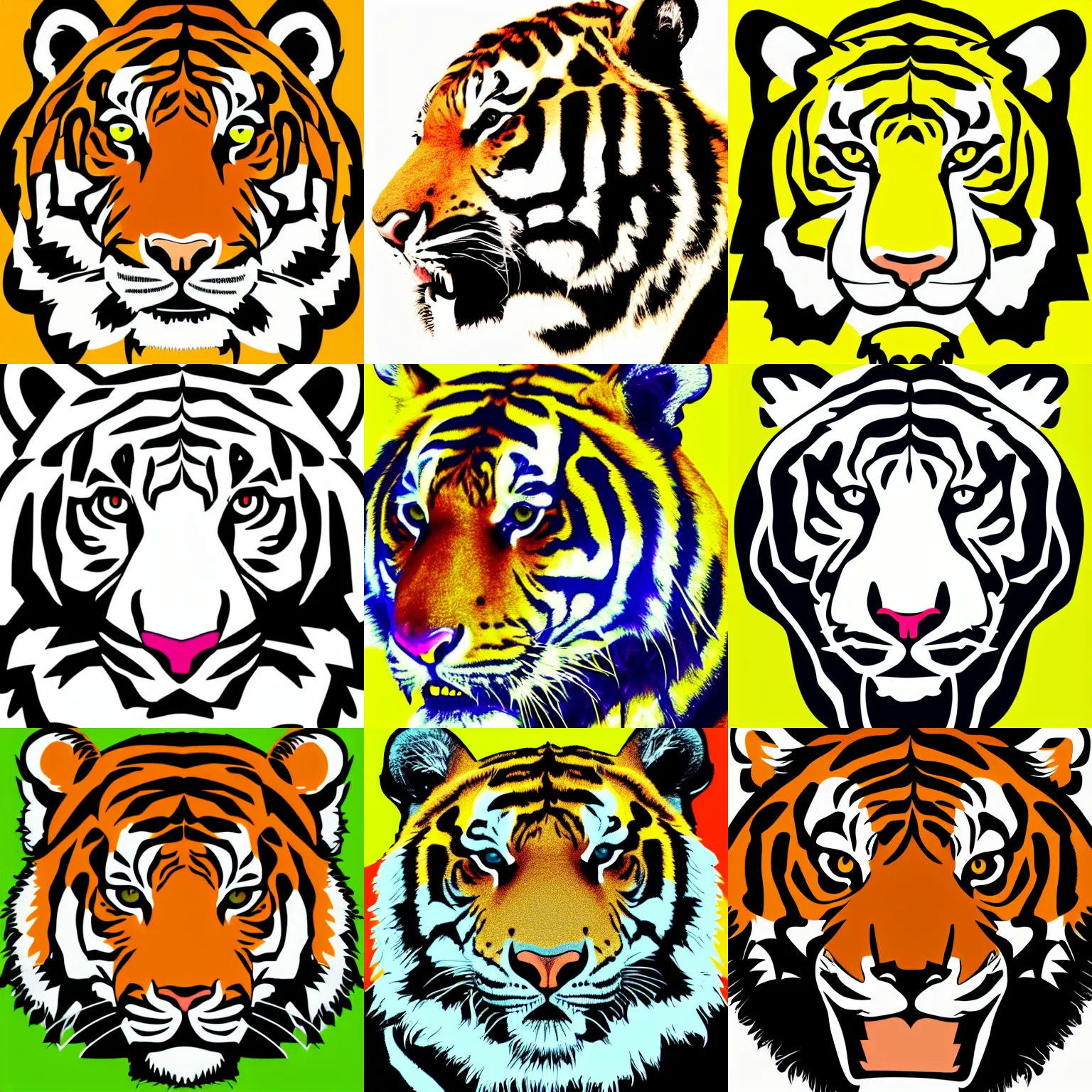 Prompt: a tiger vector graphics logo. head of the tiger viewed from the side, the tiger is roaring, lime and violet highlights, detailed, award winning